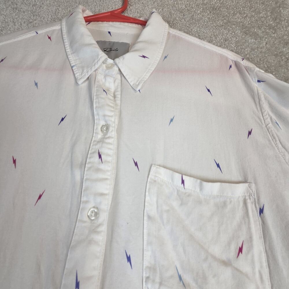 Rails Rocsi Rainbow Lightning Button Up Shirt Womens M White Stretch Boho Beach‎ - Picture 2 of 9